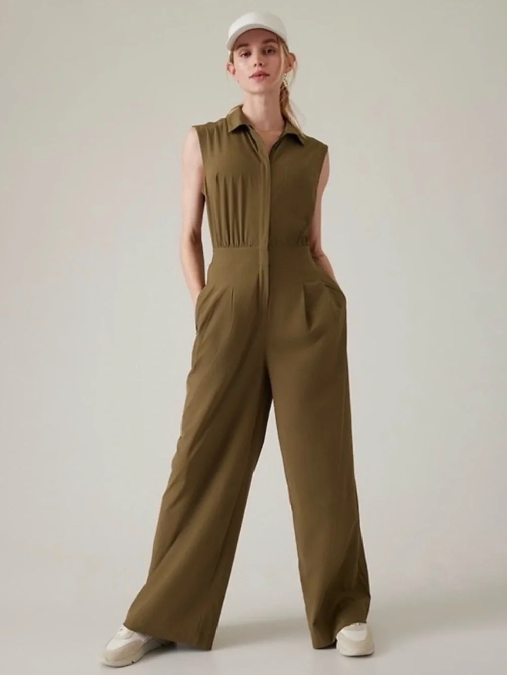 Athleta Brooklyn Heights Wide Leg Jumpsuit Olive Green Size 8 Great  Condition